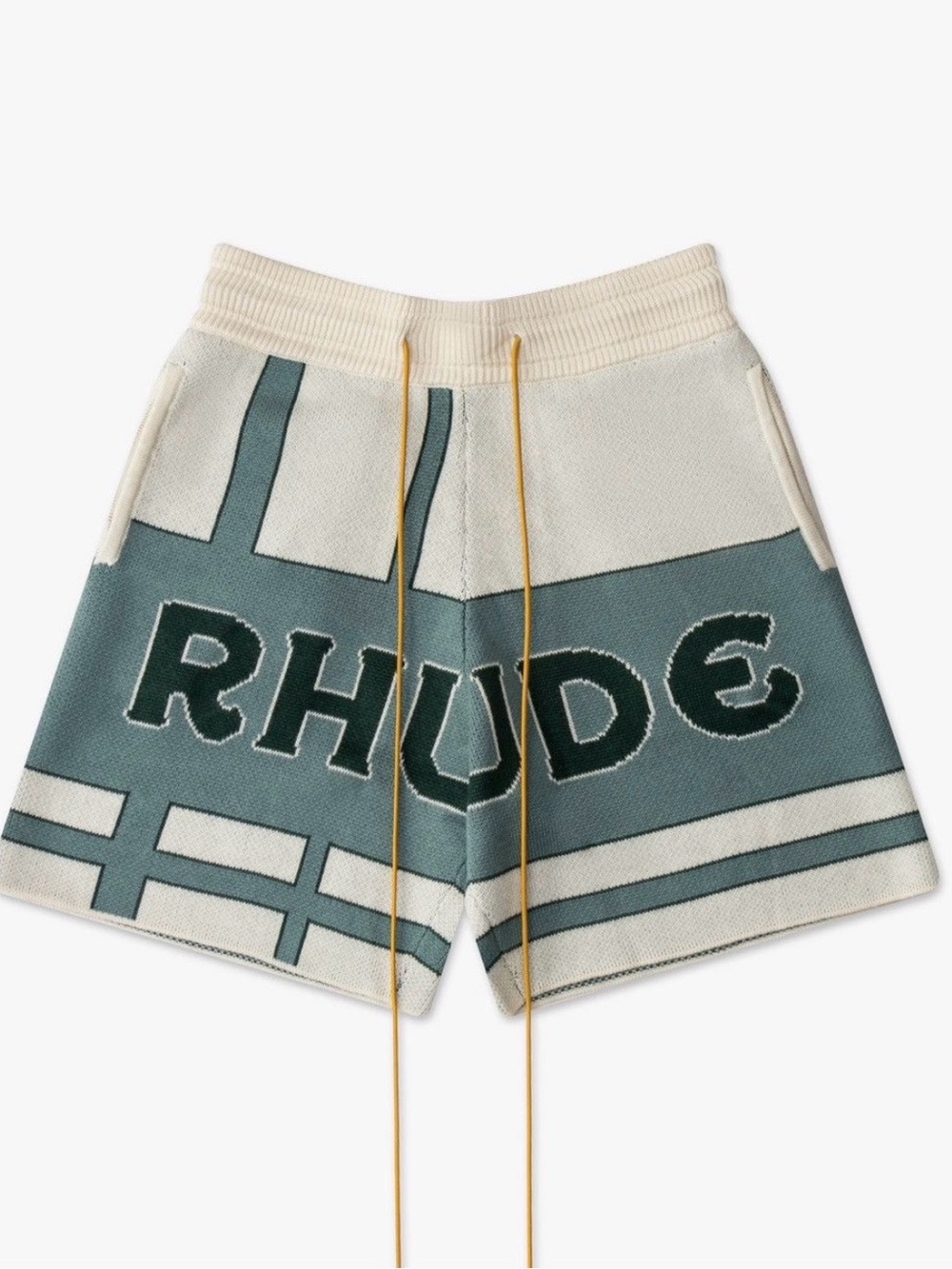 Rhude Blue-Green & Cream Logo Knit Athletic Shorts